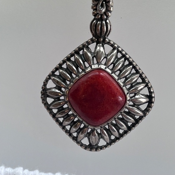 Carnelian red jasper, carnelian and red coral multi gem sterling silver necklace - Picture 6 of 9